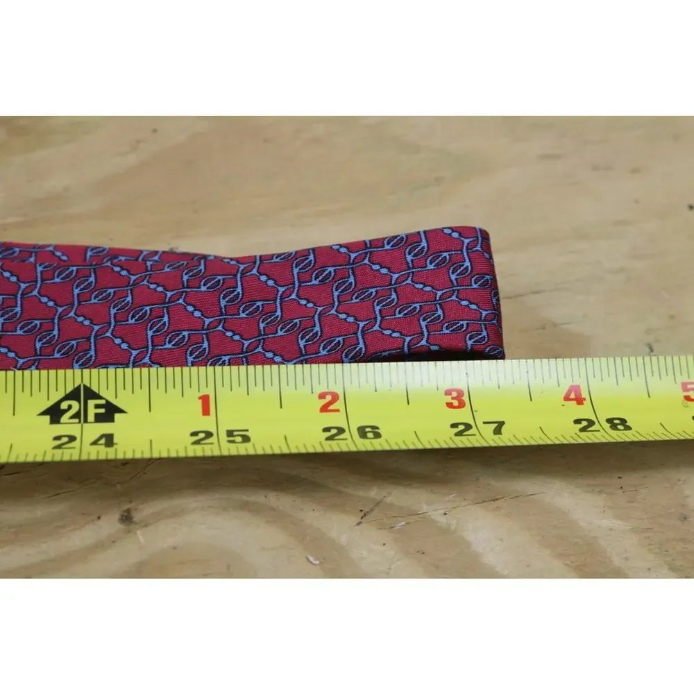 Hermes Tie Mens Silk Red Blue Chain Link Geometric Print France No Box